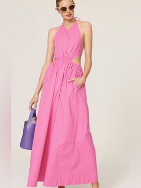 Staud cotton pink halter cutout Apfel maxi dress sz S